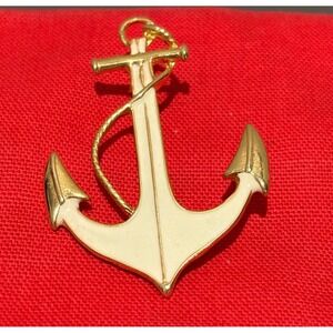Vintage PARK LANE Signed Anchor Brooch Pin Gold Tone Cream Enamel Nautical
